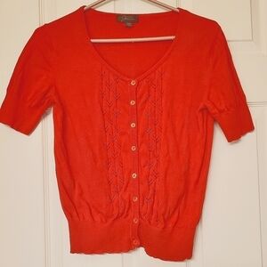 JESSICA COTTON BUTTON-FRONT CARDIGAN RED CASUAL CROPPED WOMENS  MEDIUM